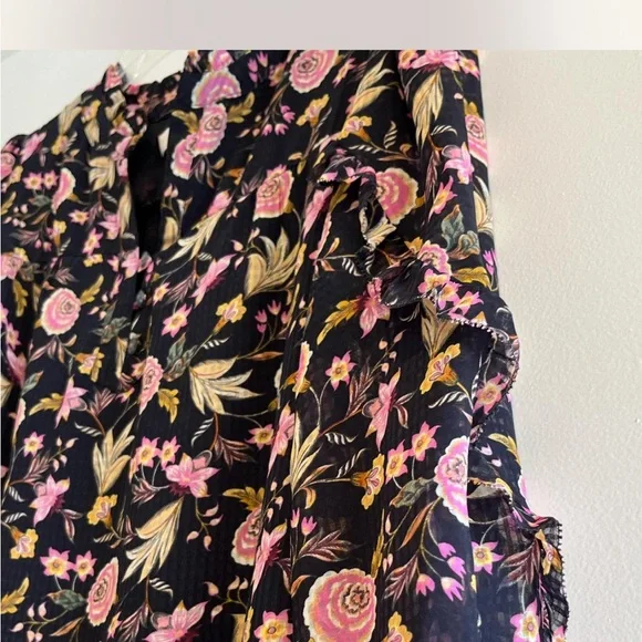 LOFT Floral Ruffle Blouse with Mandarin Collar Small - Picture 5 of 6